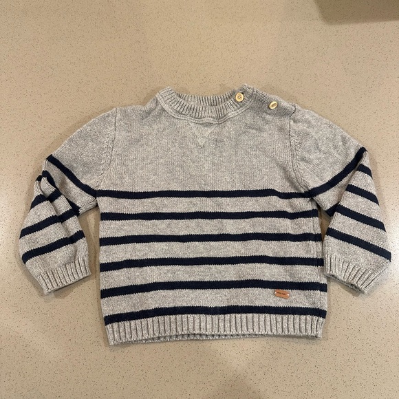 Mango Other - MNG Mango Kids Grey Striped Knit Crewneck Sweater Size 12-18 Months